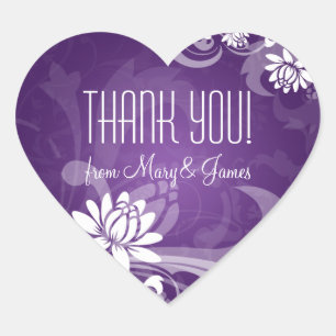 Elegant  Thank you  Floral Swirls Purple Heart Sticker
