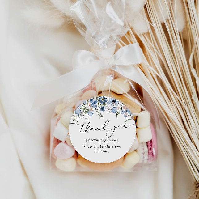 Elegant Thank You Floral Wedding Favours Classic Round Sticker (Creator Uploaded)