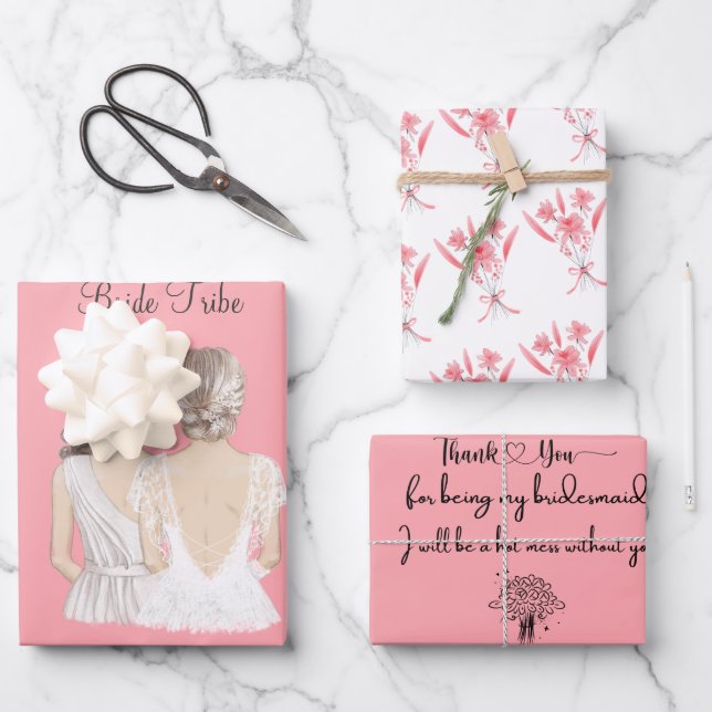 Elegant Thank You For Being My Bridesmaid Pink Wrapping Paper Sheet (Front)