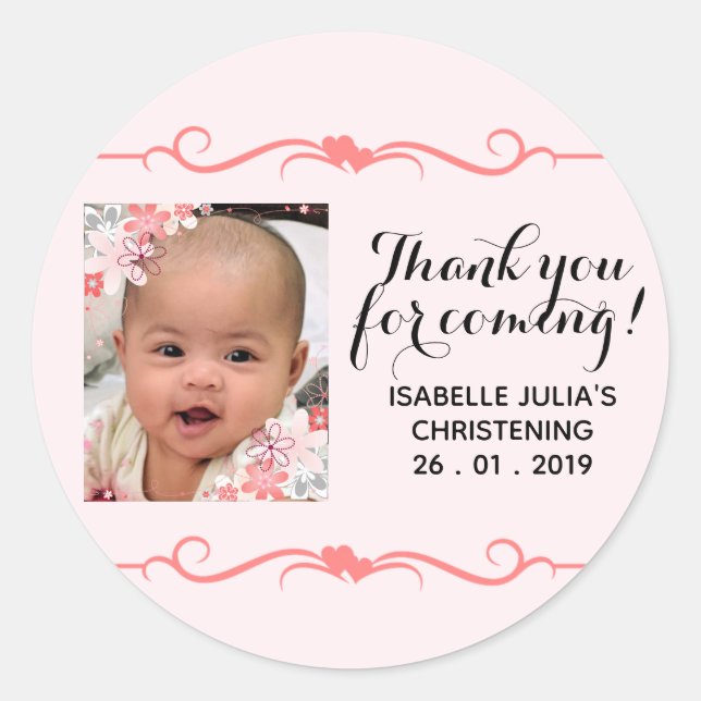 Elegant THANK YOU FOR COMING! Christening Sticker (Front)