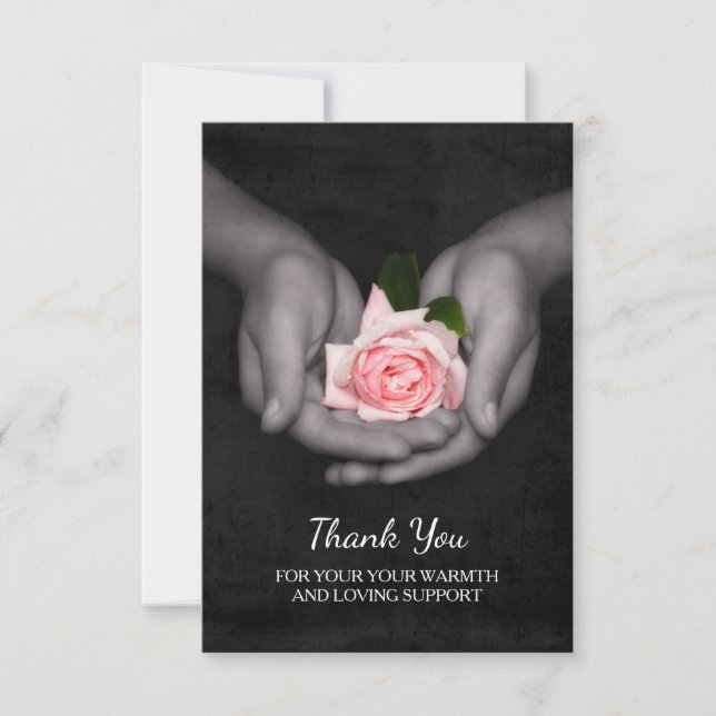 Elegant Thank You For Support Pink Rose in Hands (Front)