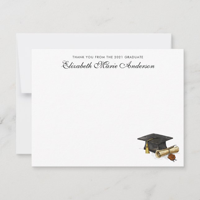 Elegant Thank You From the Graduate Cap Graduation Card (Front)