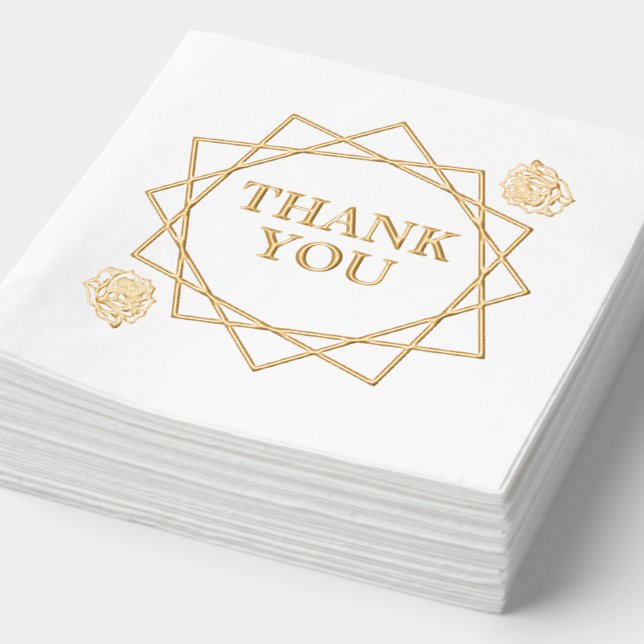 Elegant Thank You Geometric Pattern & Roses Foil Napkins (Detail)