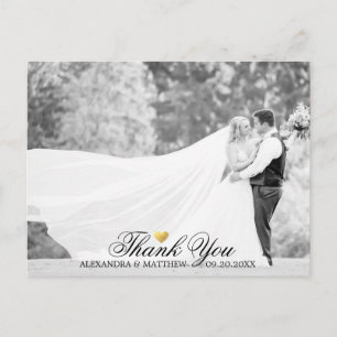 Elegant Thank You Gold Heart Wedding PHOTO Postcard
