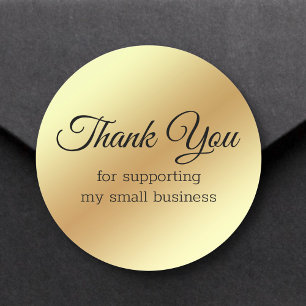 elegant thank you,gold metallic small business classic round sticker