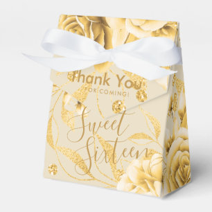 Elegant Thank You Gold Sweet 16 Glitter Floral Favour Box