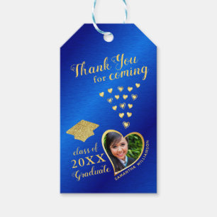 Elegant Thank You Grad Photo Blue 2024 Graduation Gift Tags