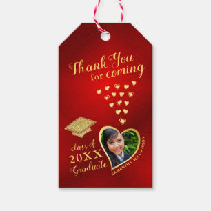 Elegant Thank You Grad Photo Red 2024 Graduation Gift Tags