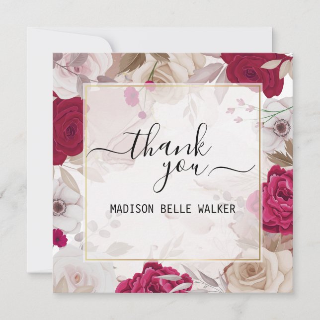 Elegant Thank You Graduation Floral  Holiday Card (Front)