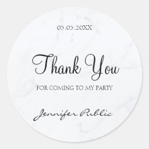 Elegant Thank You Hand Script Text Marble Template Classic Round Sticker
