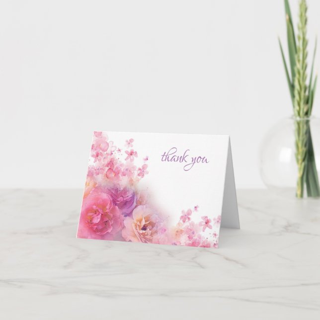 Elegant Thank You Hand Script Watercolor Flowers (Front)