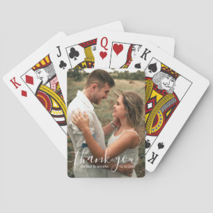 elegant thank you handwriting wedding photo  playing cards