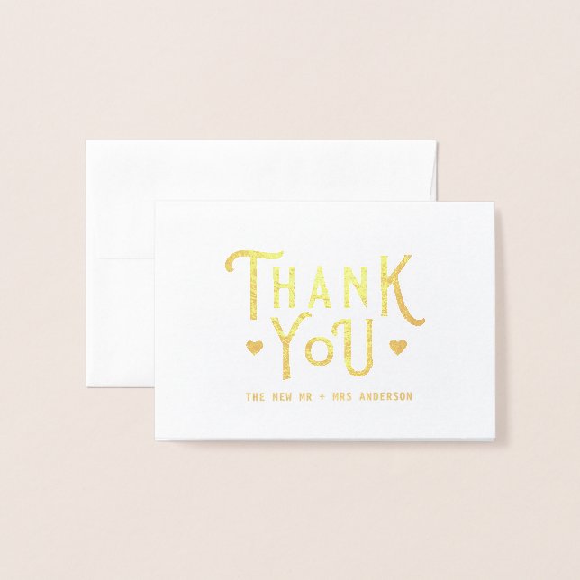Elegant Thank You Heart | Photo Wedding Foil Card (Front With Envelope)