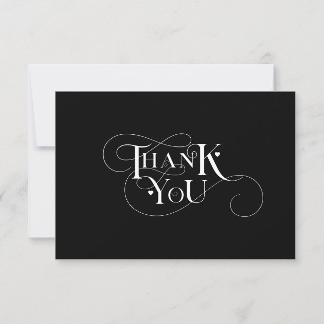 Elegant Thank You Heart Typography Photo Wedding Card (Front)
