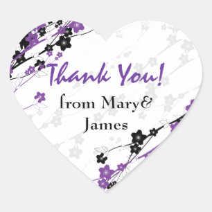 Elegant Thank you Japanese Flowers Purple Heart Sticker