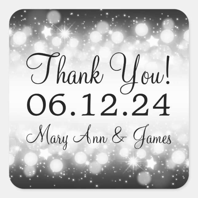 Elegant Thank you Magic Sparkle Black Square Sticker (Front)