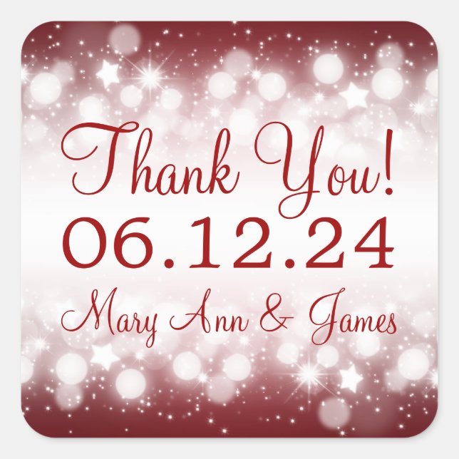 Elegant Thank you Magic Sparkle Red Square Sticker (Front)
