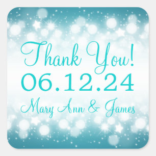 Elegant Thank you Magic Sparkle Turquoise Square Sticker
