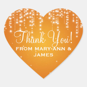 Elegant  Thank you Night Dazzle Orange Heart Sticker