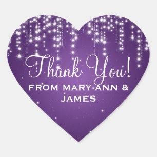 Elegant  Thank you Night Dazzle Purple Heart Sticker