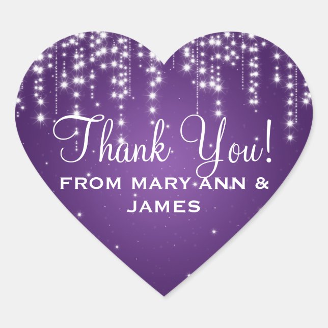 Elegant  Thank you Night Dazzle Purple Heart Sticker (Front)