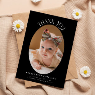 Elegant Thank You Oval Black Baby Photo Announcement