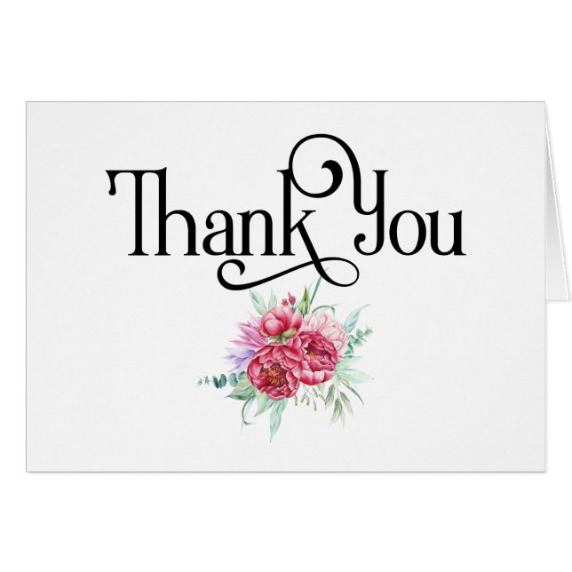 Elegant Thank You Peony Flowers on White (Front Horizontal)