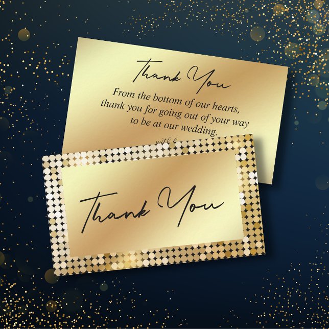 elegant thank you retro disco gold chic wedding   card (Creator Uploaded)