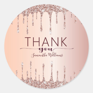 Elegant Thank You Rose Gold Glitter Drips  Classic Round Sticker