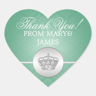 Elegant  Thank you Royal Crown Mint Green Heart Sticker