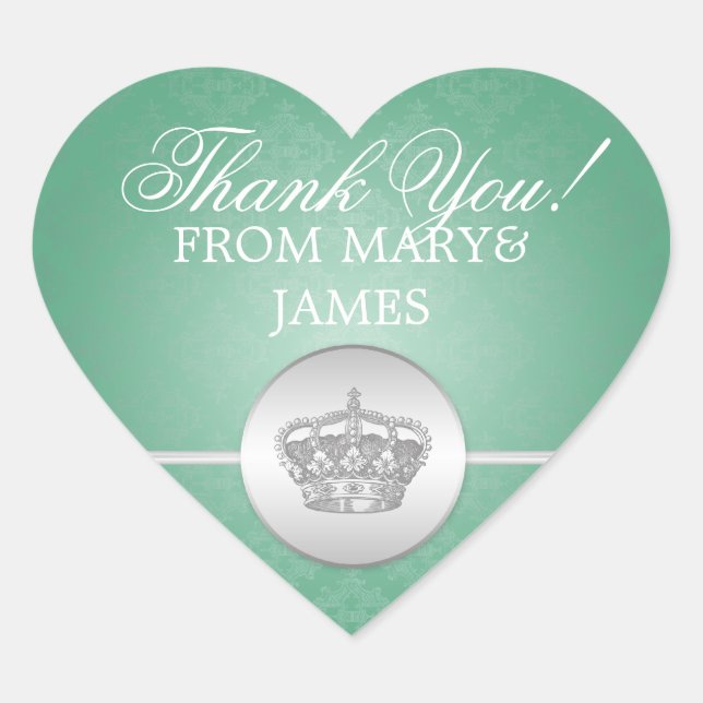 Elegant  Thank you Royal Crown Mint Green Heart Sticker (Front)