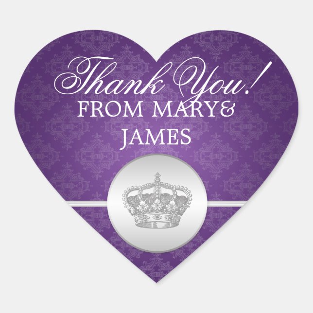 Elegant  Thank you Royal Crown Purple Heart Sticker (Front)