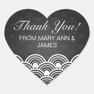 Elegant  Thank you Scalloped Pattern Black Heart Sticker