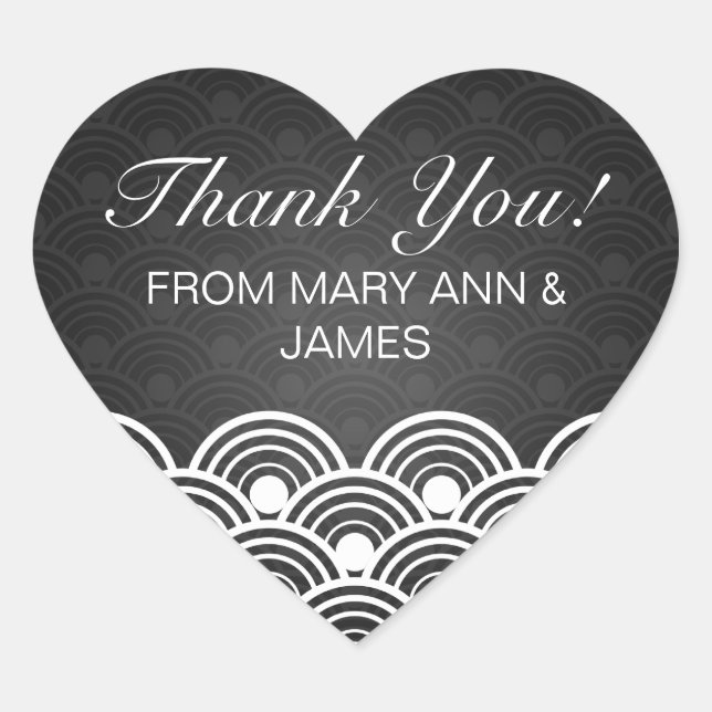 Elegant  Thank you Scalloped Pattern Black Heart Sticker (Front)