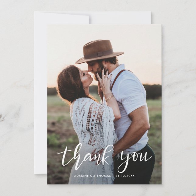 Elegant Thank You Script Couple Photo Wedding (Front)