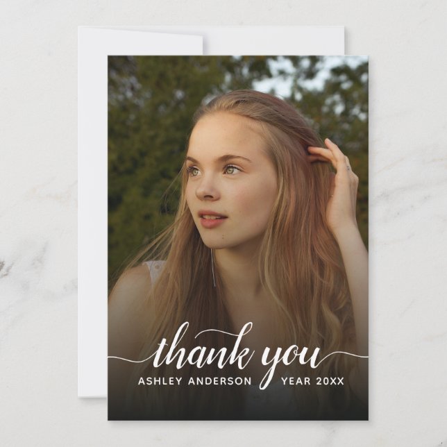 Elegant Thank You Script Graduation Photo Card (Front)