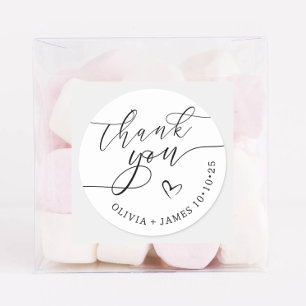 Elegant Thank You Script Heart Wedding Favour Classic Round Sticker