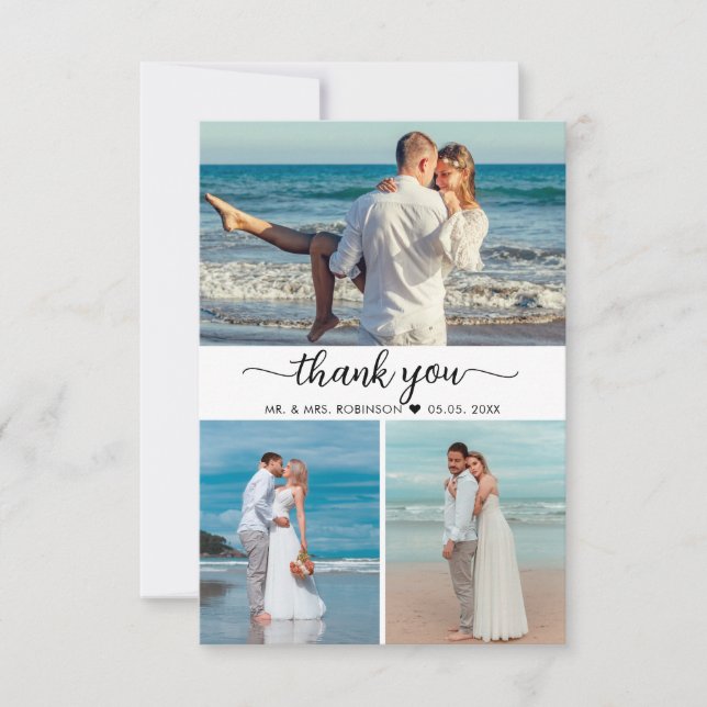 Elegant Thank You Script Photo Collage Wedding  Card (Front)