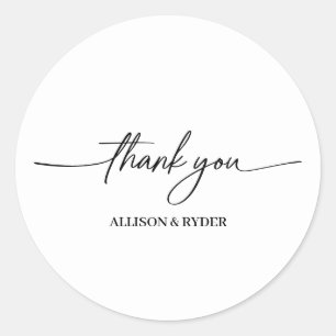 Elegant Thank you Script Wedding Favour  Classic Round Sticker