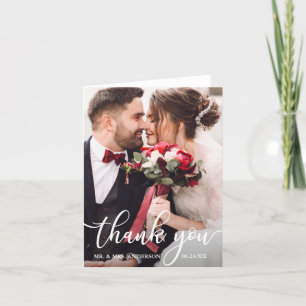 Elegant Thank You Script Wedding Photo Note Card