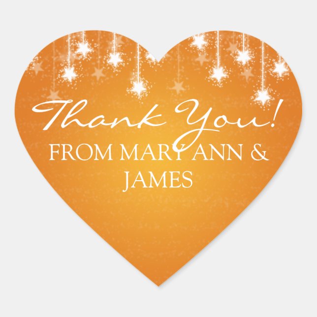 Elegant  Thank you Shimmering Stars Orange Heart Sticker (Front)