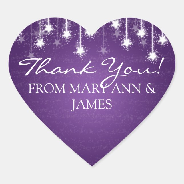 Elegant  Thank you Shimmering Stars Purple Heart Sticker (Front)