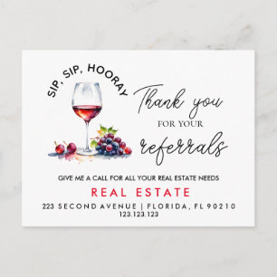 elegant thank you sip sip hooray referrals  announcement postcard