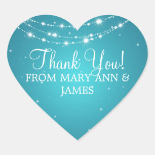 Elegant  Thank you Sparkling Chain Blue Heart Sticker