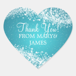 Elegant  Thank you Sparkling Wave Blue Heart Sticker