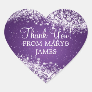 Elegant  Thank you Sparkling Wave Purple Heart Sticker
