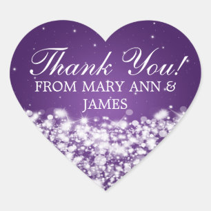 Elegant  Thank you Star Sparkle Purple Heart Sticker