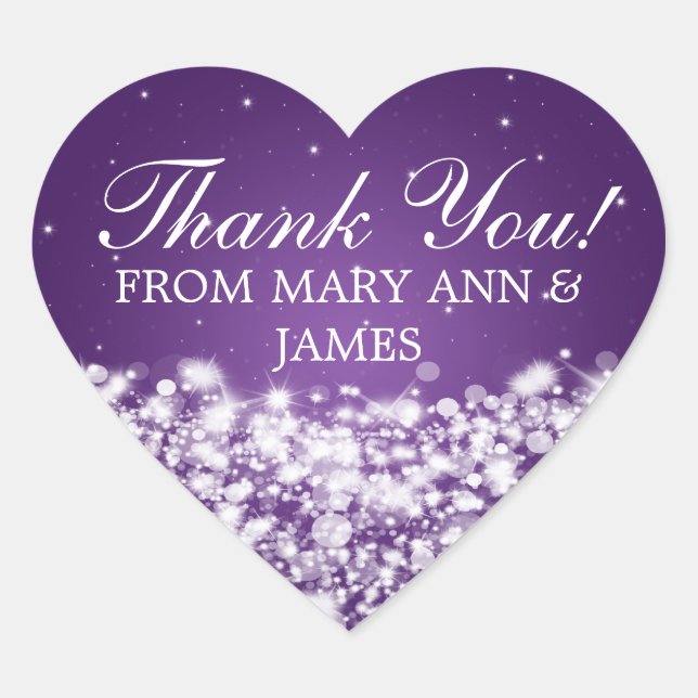 Elegant  Thank you Star Sparkle Purple Heart Sticker (Front)