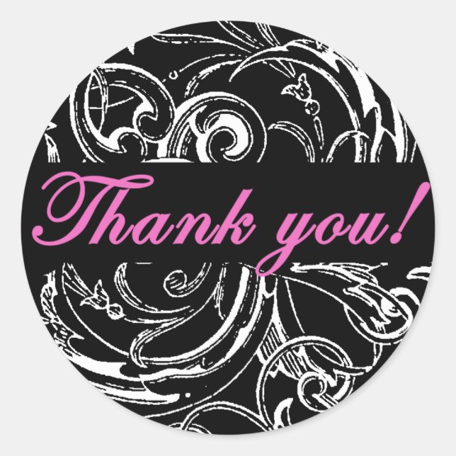 Elegant Thank You Stickers in Pink and Black (Front)
