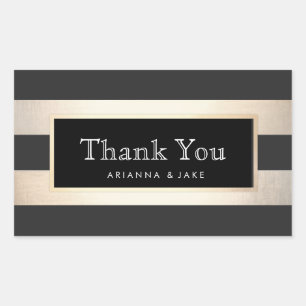 Elegant Thank you Striped Black and FAUX Gold Foil Rectangular Sticker